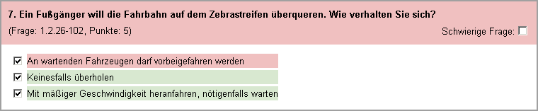 Falsch beantwortete Frage