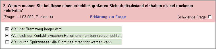 Falsch beantwortete Frage