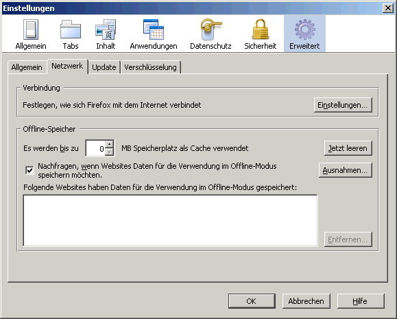 Es werden bis zu 0 KB Speicherplatz als Cache verwendet.