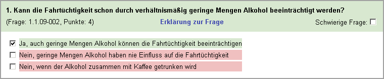 Richtig beantwortete Frage